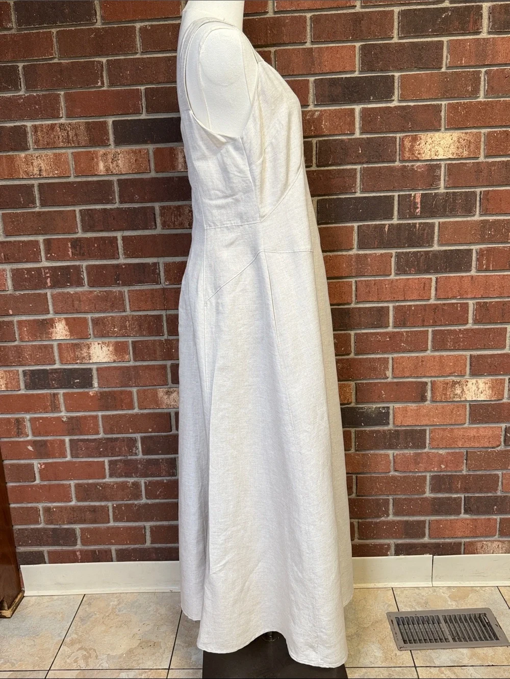 Loft Beige Linen Blend Sleeveless A-Line Dress Size 14 - Picture 7 of 11
